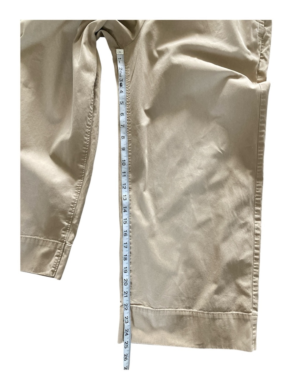Women’s Wide-Leg Drawstring Cropped Cotton Pants in Khaki, Sz M - Picture 4 of 10